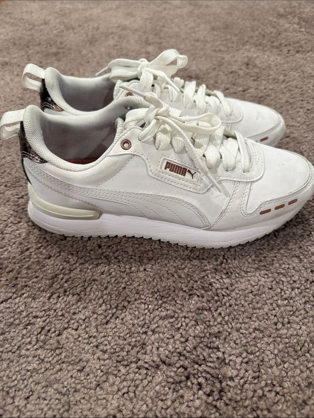 Puma Women's White Sneakers with Rose Accent